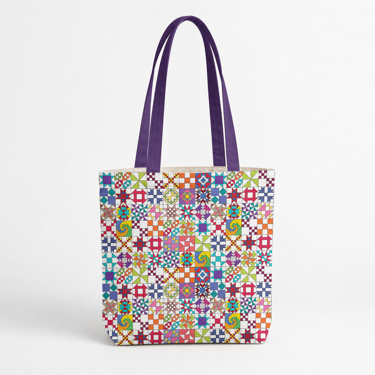 Sewing Lover Canvas Tote Bag Colorful Quilt Blocks
