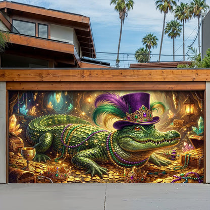 Mardi Gras Garage Door Banner Decoration - Mardi Gras Alligator’s Fortune