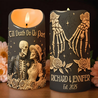 Till Death Do Us Part Personalized Skull LED Candle