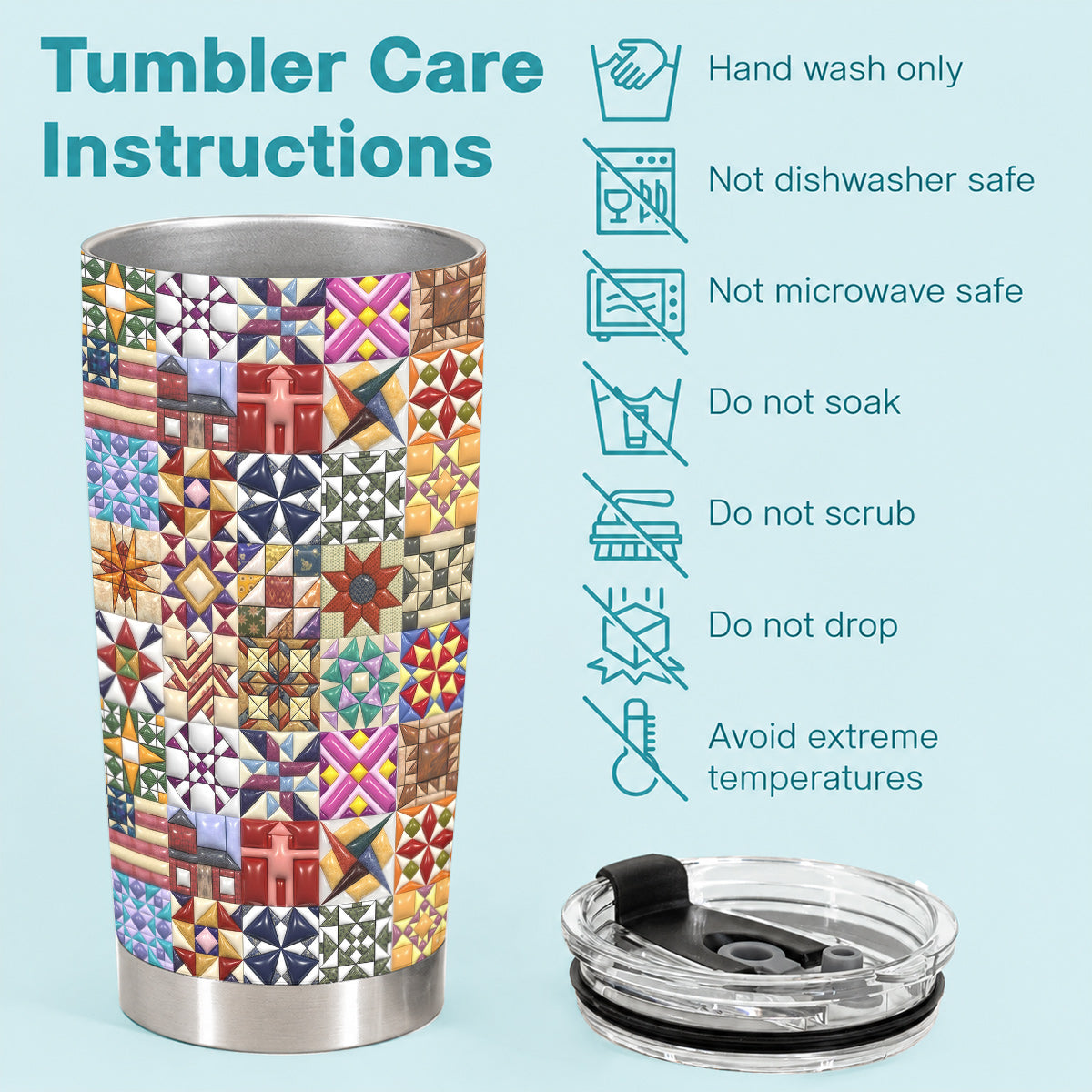 Sewing Lover 20 oz Tumbler Quilt Blocks