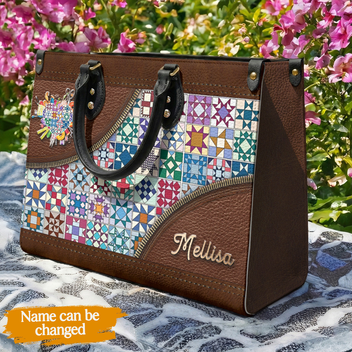 Sewing Lover Leather Handbag Personalized Traditional Quilt Blocks