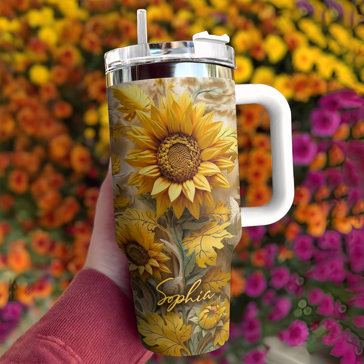 Personalized Golden Sunflower Garden 40 oz Tumbler