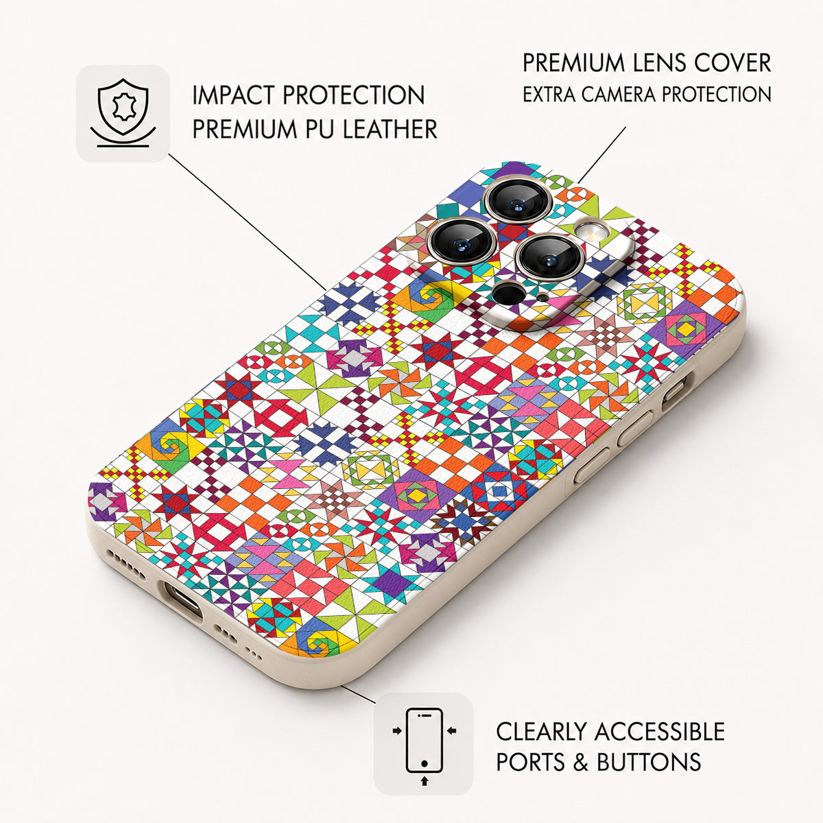 Sewing Lover Leather Phone Case Colorful Quilt Blocks