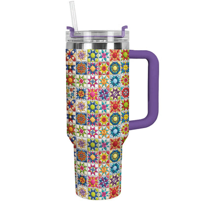 Sewing Lover 40 oz Tumbler Colorful Star Quilt Blocks