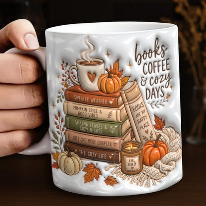 Books Coffee & Cozy Days Autumn Ceramic Mug