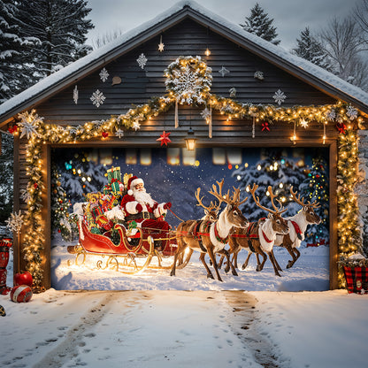 Christmas Garage Door Banner Decoration - Santa’s Magical Sleigh