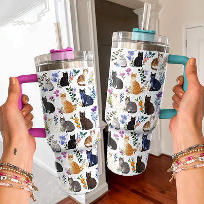 Cat 40 oz Tumbler Charming Floral Cats
