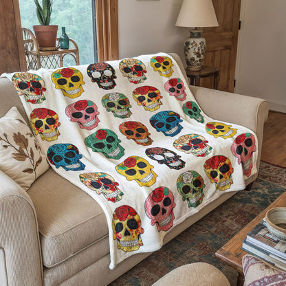 Skull Fleece Blanket Colorful Rose Sugar Skulls