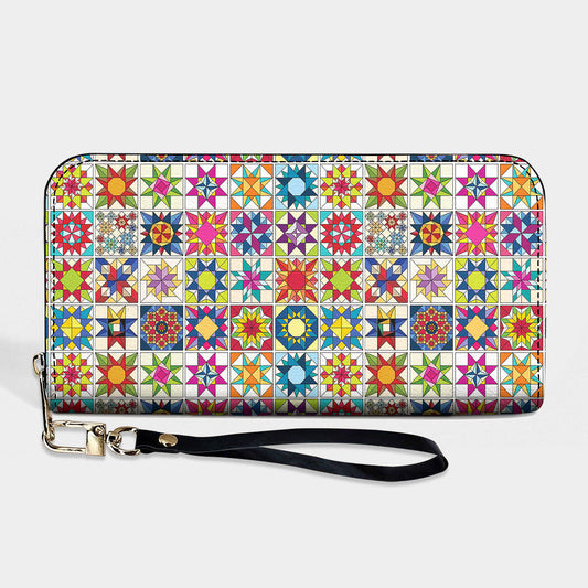 Sewing Lover Leather Wallet Colorful Quilt Blocks