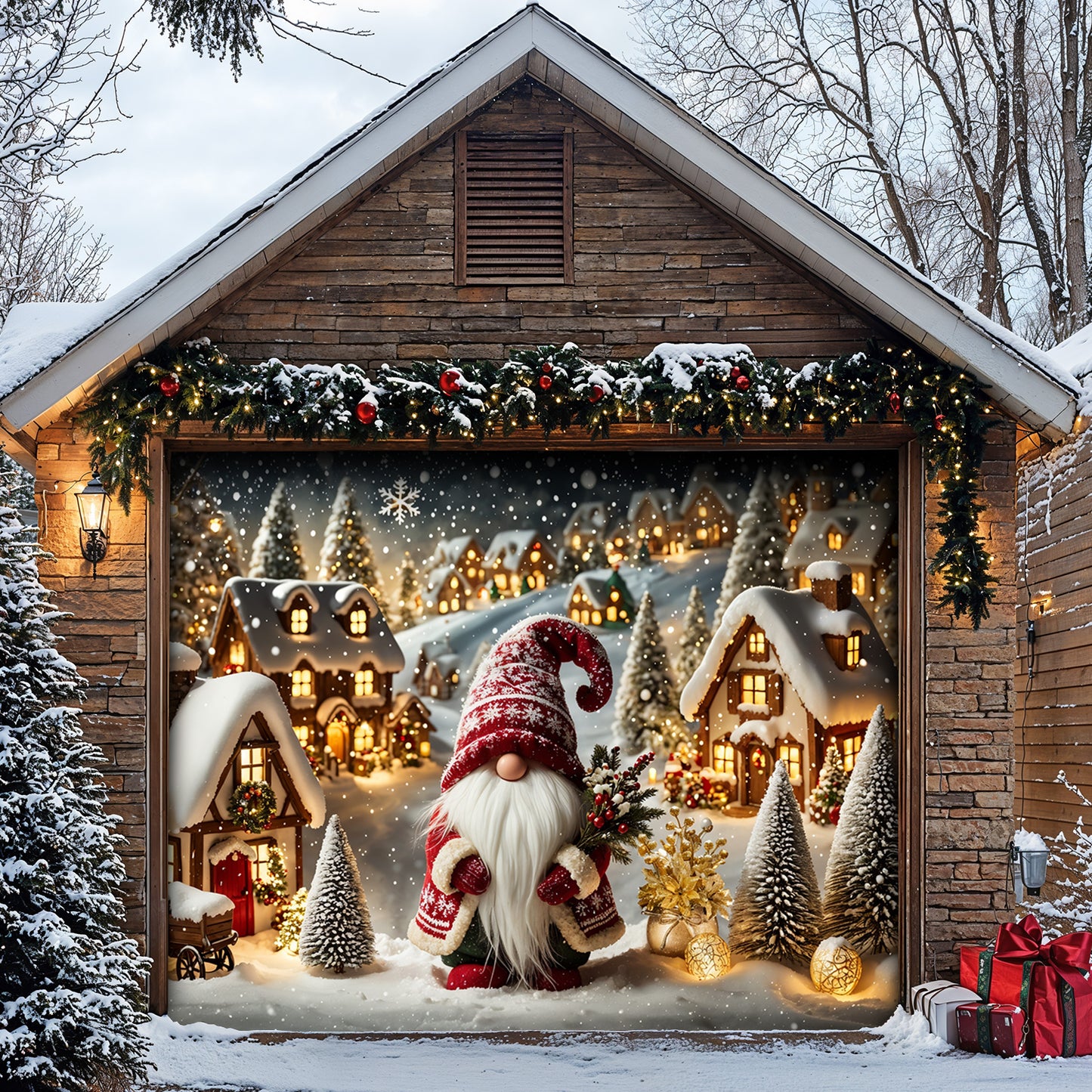 Christmas Garage Door Banner Decoration - Gnome of the Enchanted Christmas Village
