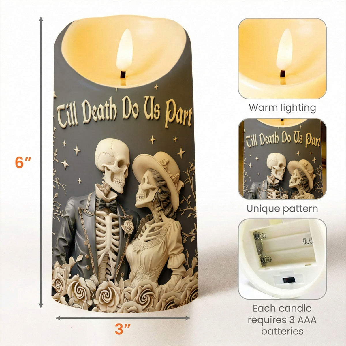 Till Death Do Us Part Personalized Skull LED Candle