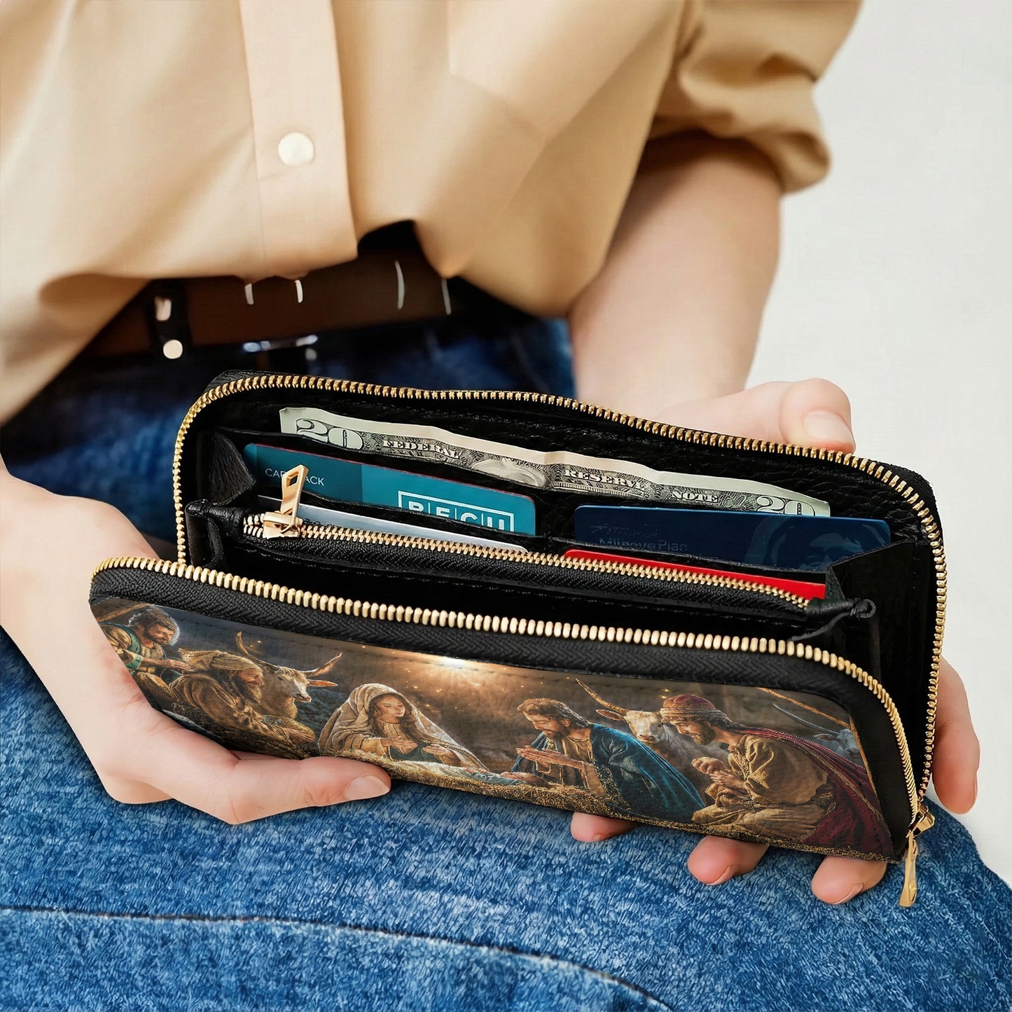 God Leather Wallet A Holy Night in Warm Light