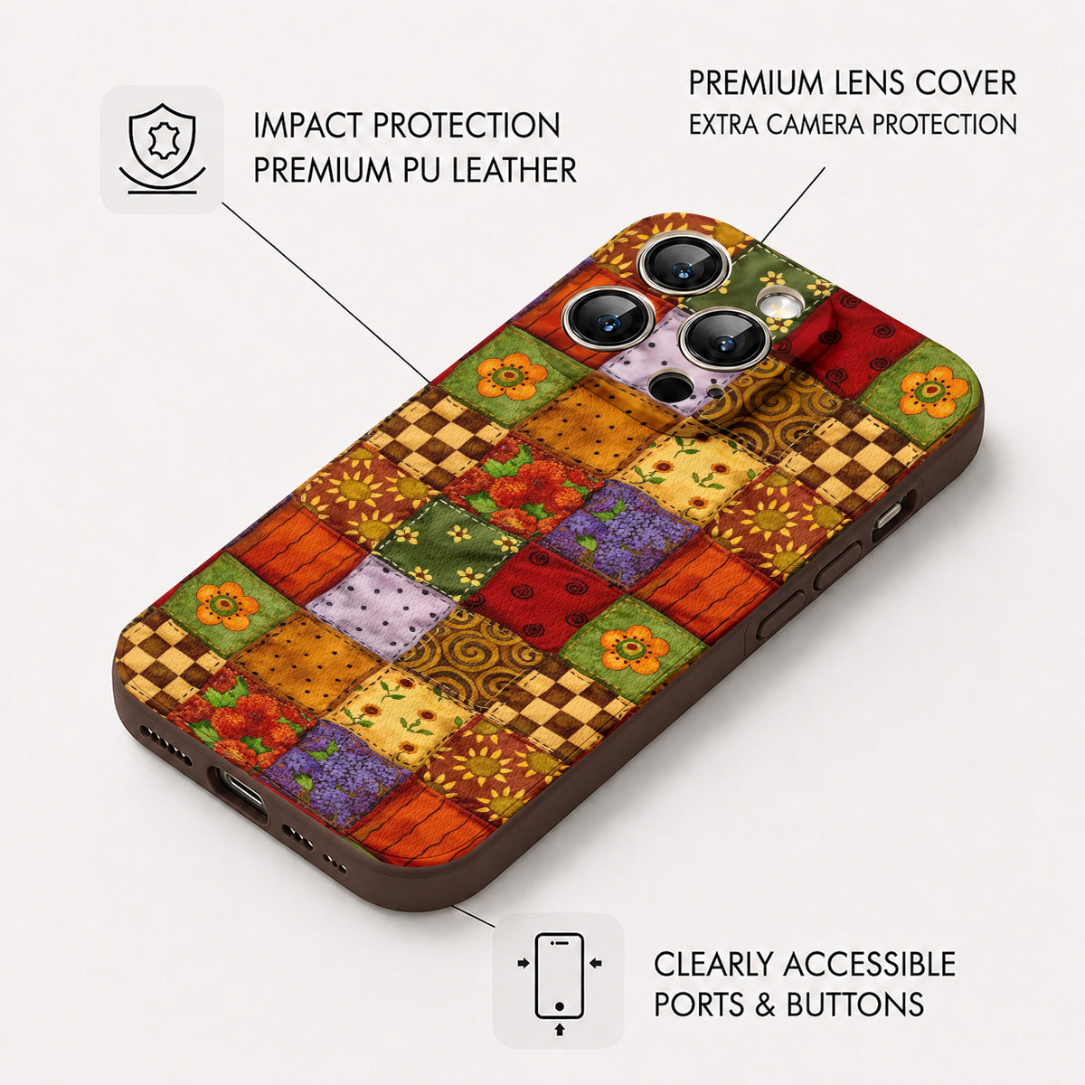 Autumn Quilt Blooms Leather Phone Case