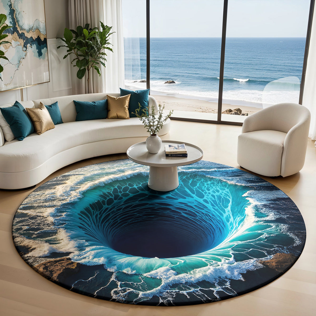 Ocean Round Rug Deep Sea Whirlpool Illusion