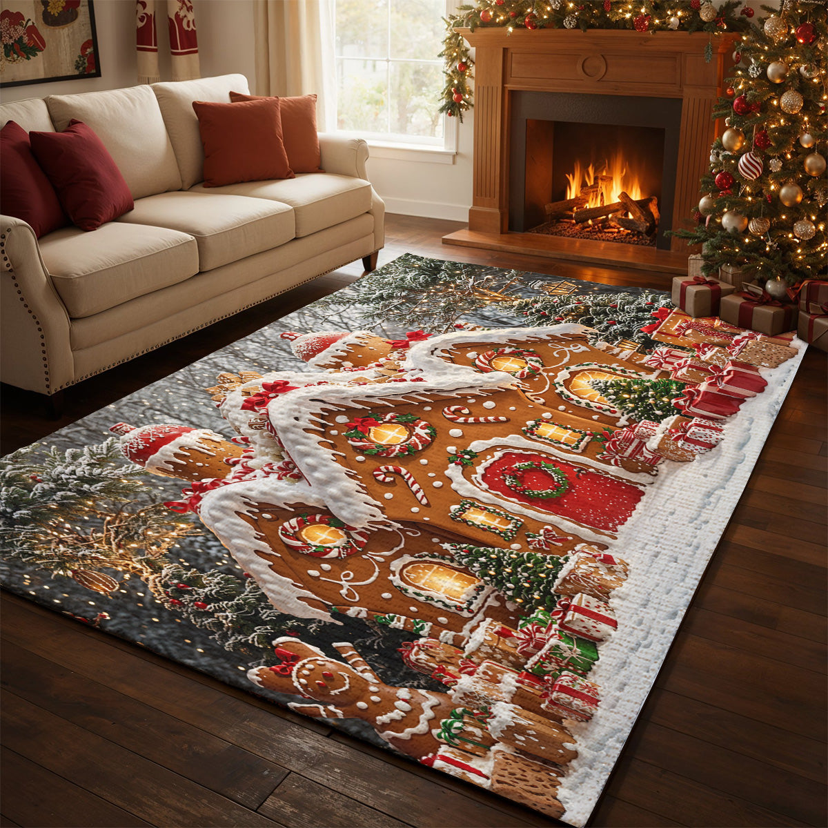 Christmas Area Rug Enchanted Gingerbread Wonderland