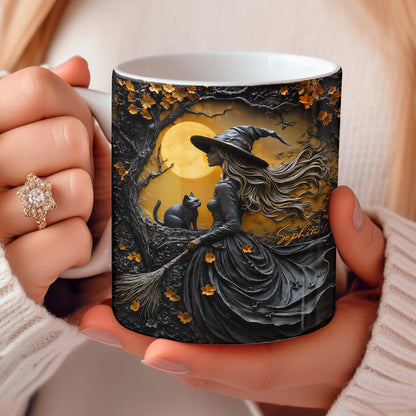 Witch Ceramic Mug Witch Beneath the Autumn Moon