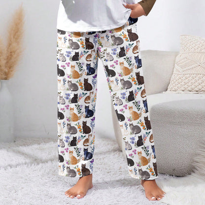 Cat Lounge Pants Charming Floral Cats