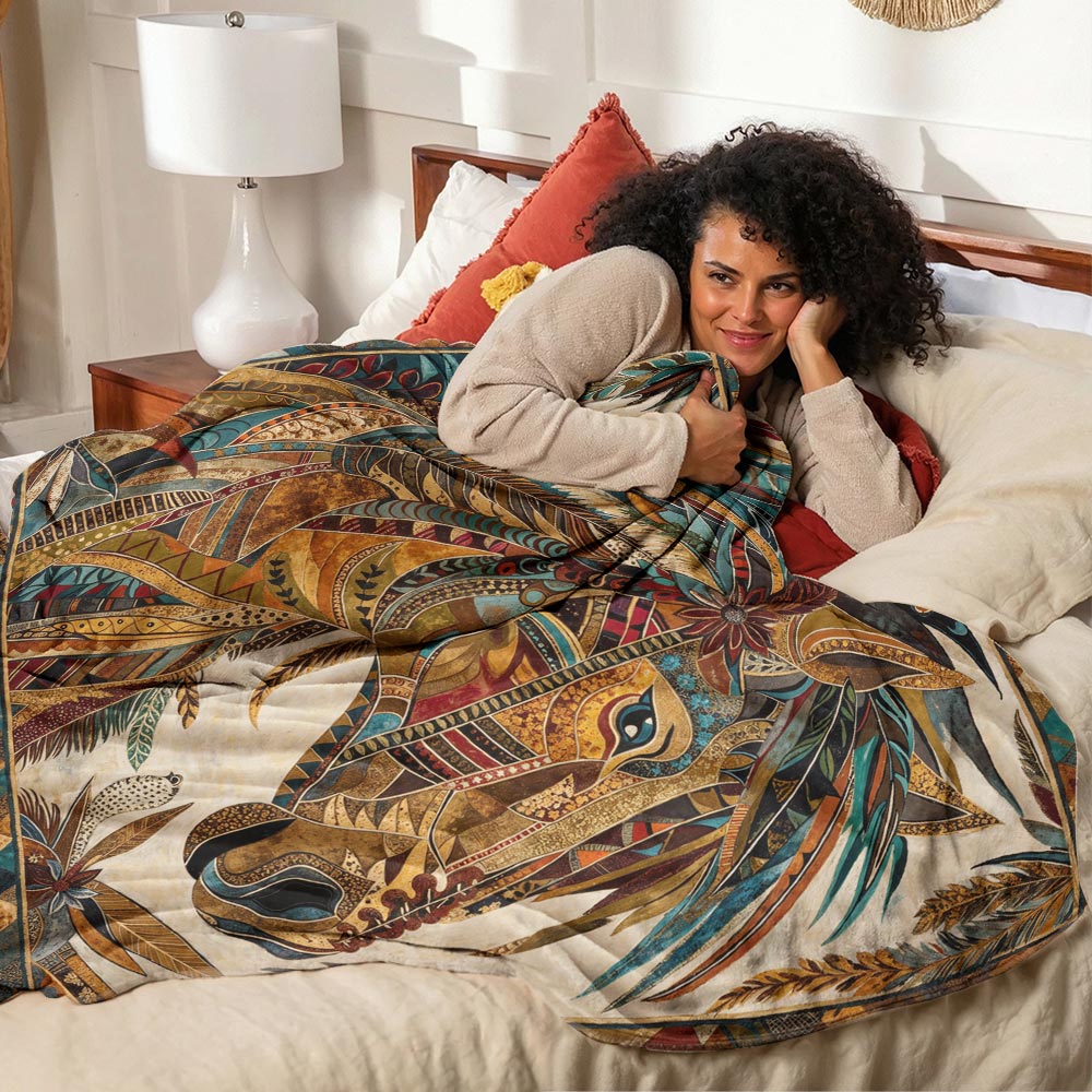 Boho Western Horse Fleece Blanket Harvest Wind Horse