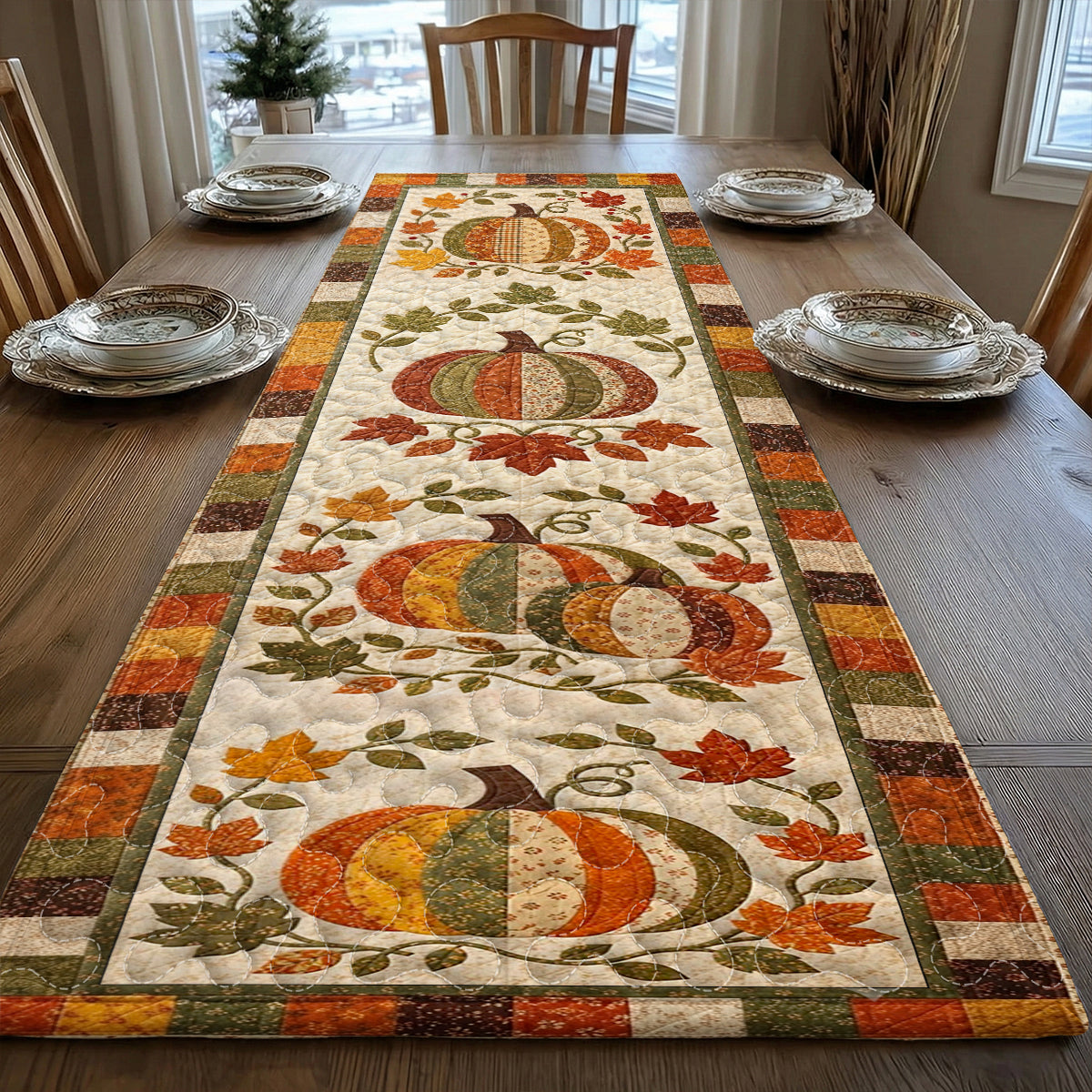 Patchwork Pumpkins of Fall Quilted Table Runner