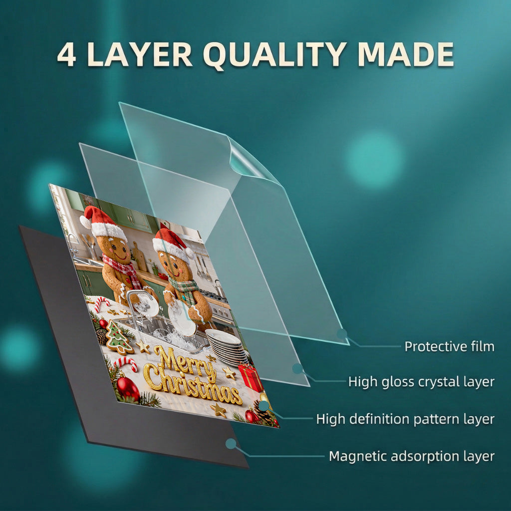 Christmas Magnetic Dishwasher Cover Gingerbread Christmas Kitchen Cheer