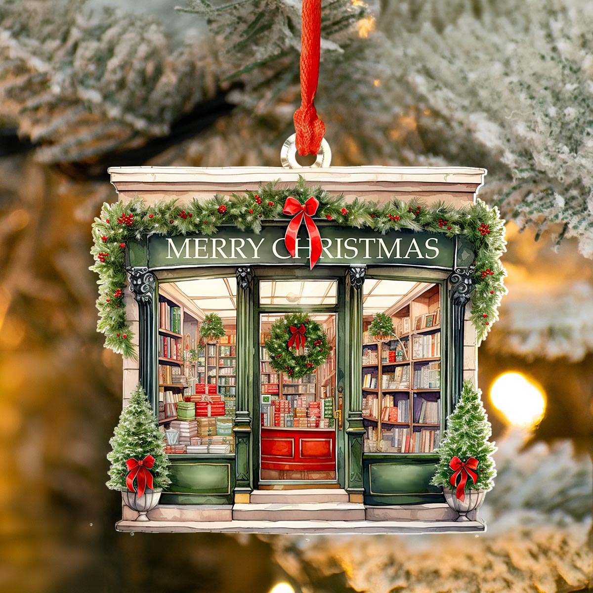 Book Lover Acrylic Ornament Christmas Bookstore