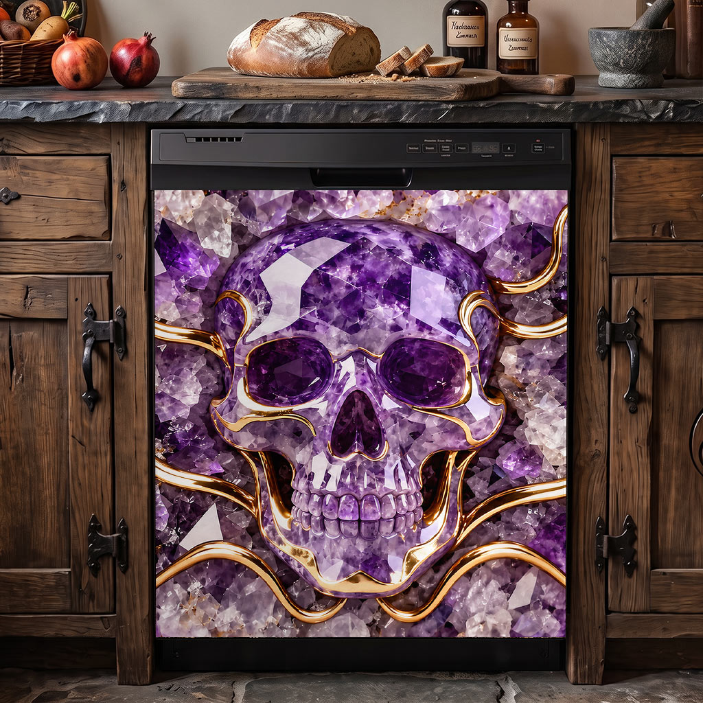 Skull Magnetic Dishwasher Cover Amethyst Crystal Skull