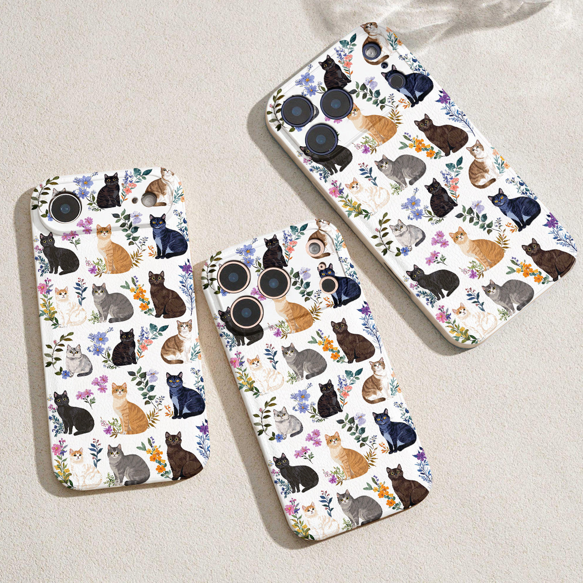 Cat Leather Phone Case Charming Floral Cats
