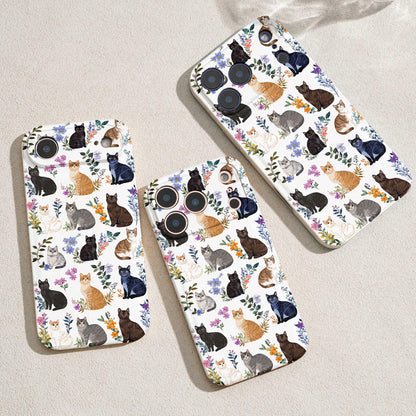 Cat Leather Phone Case Charming Floral Cats