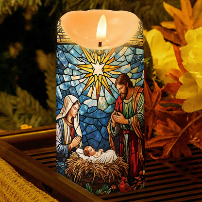 God LED Candle The Holy Night in Stained Glass