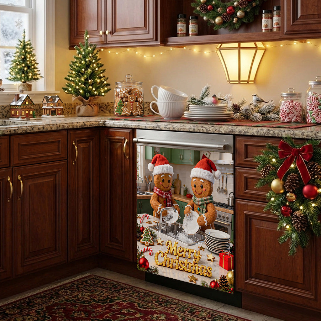 Christmas Magnetic Dishwasher Cover Gingerbread Christmas Kitchen Cheer
