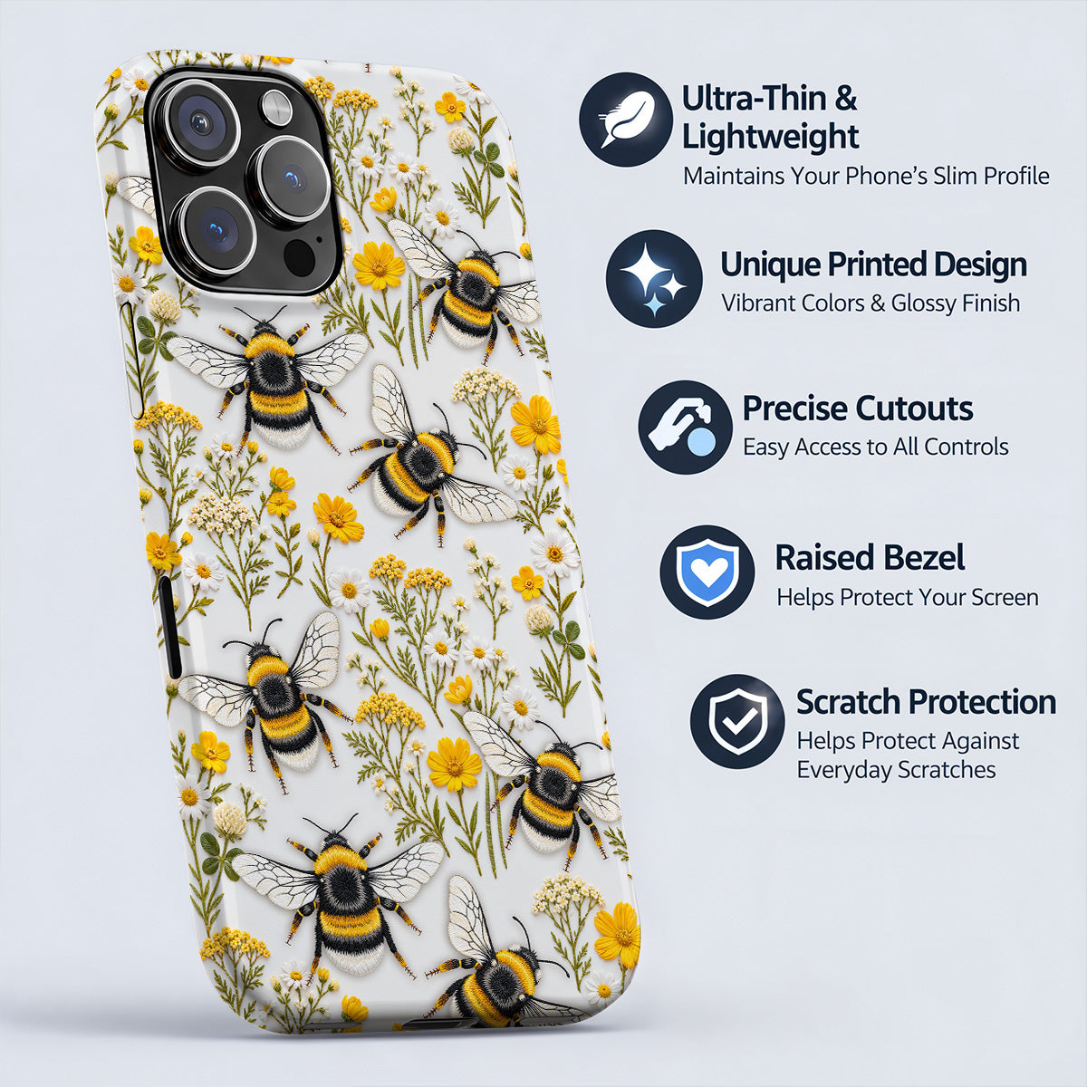 Bee Phone Case Golden Bumblebees & Wildflower Meadow