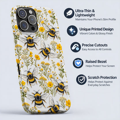 Bee Phone Case Golden Bumblebees & Wildflower Meadow