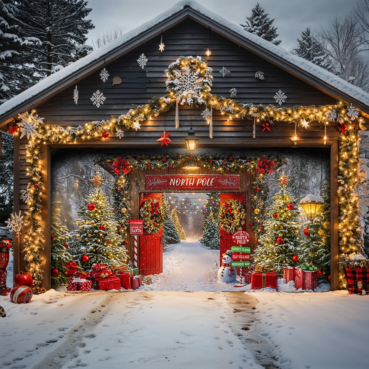 Christmas Garage Door Banner Decoration - Gateway to the North Pole Magic