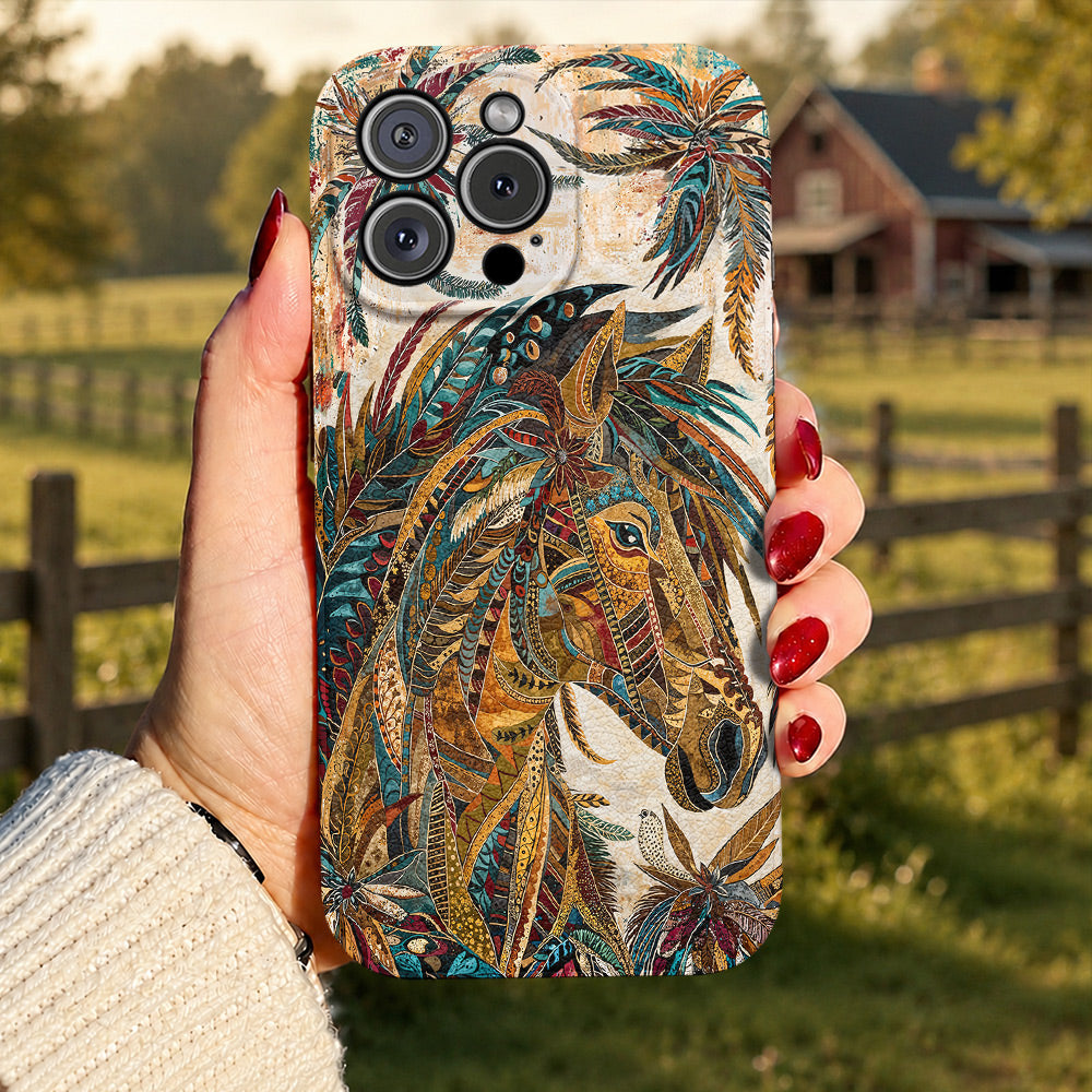 Horse Leather Phone Case Bohemian Horse Feather
