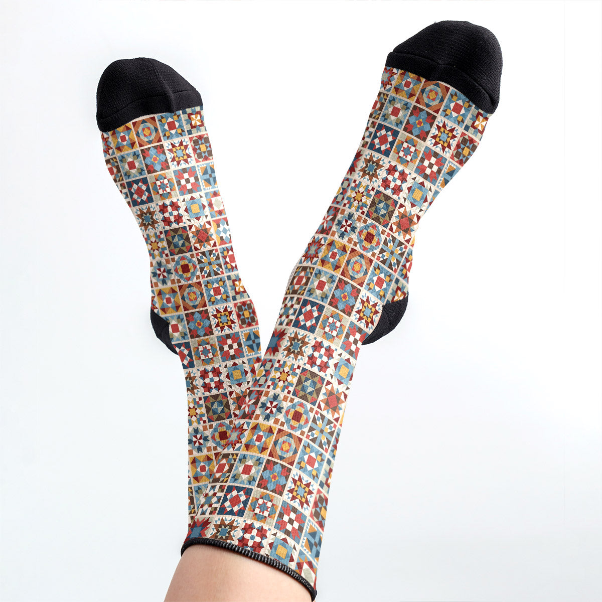 Sewing Lover Crew Socks Chromatic Quilt Grid
