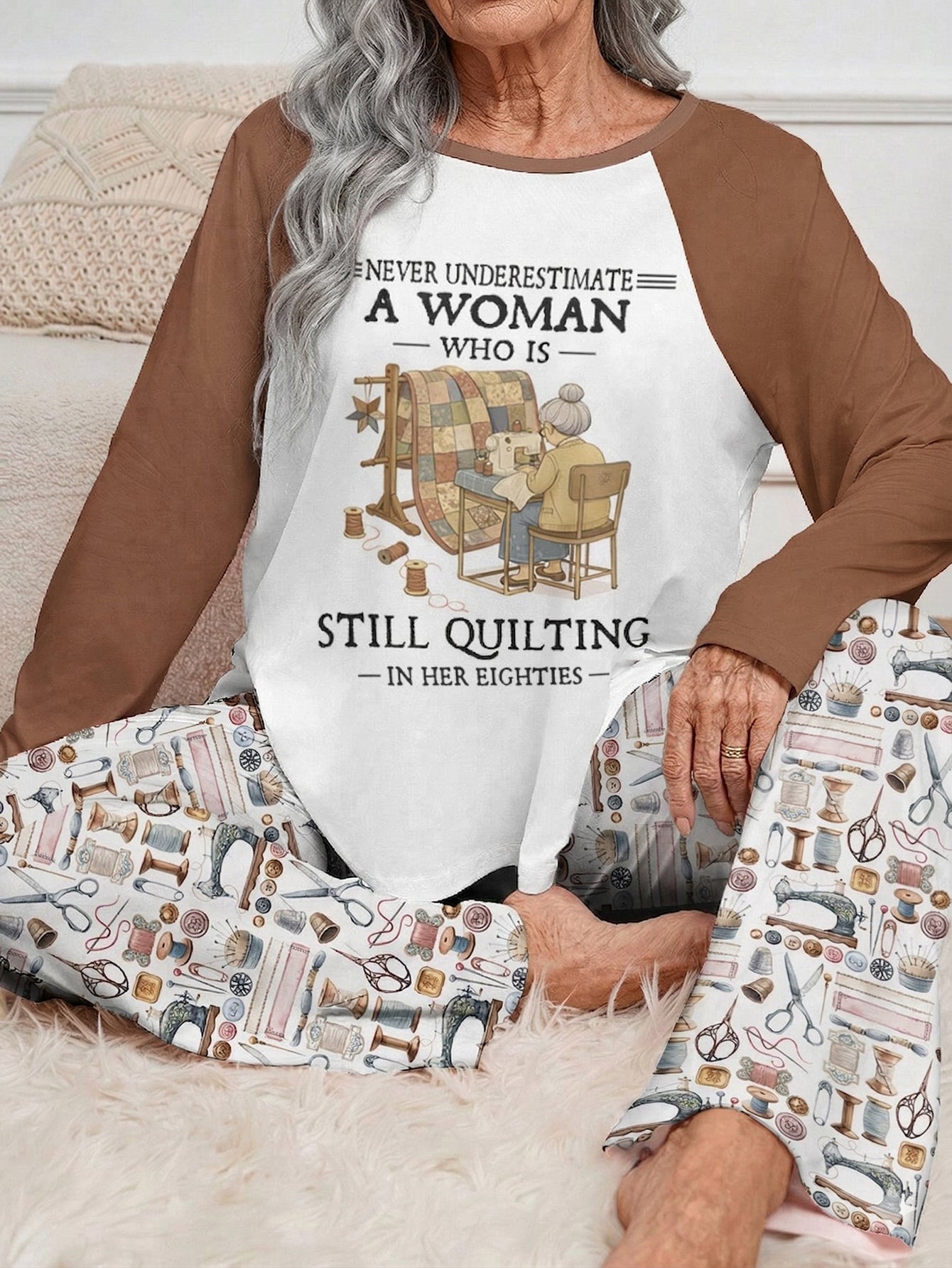 Sewing Lover Raglan Lounge Pajamas A Woman Who Is Still Quilting In Her 60s, 70s, 80s, 90s