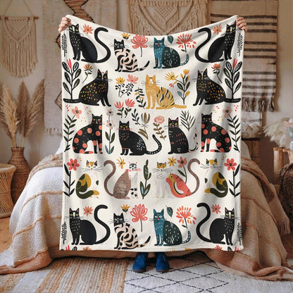 Cat Fleece Blanket Botanical Cat Bliss