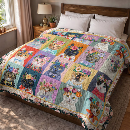 Cat Quilted Blanket Floral Cat Fantasy