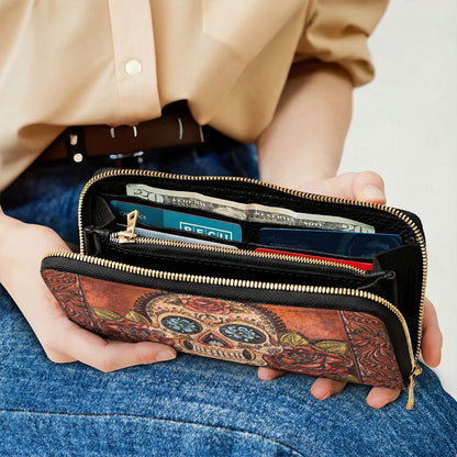Sugar Skull Leather Wallet Rosebound Skull