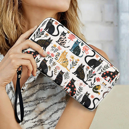 Cat Lovers Leather Wallet Botanical Cat Bliss