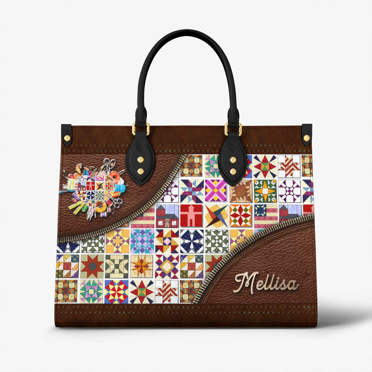 Sewing Lover Leather Handbag Personalized Quilt Blocks
