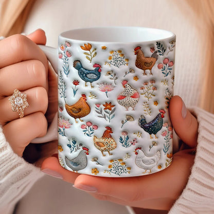 Chicken Ceramic Mug Cute Floral Chickens