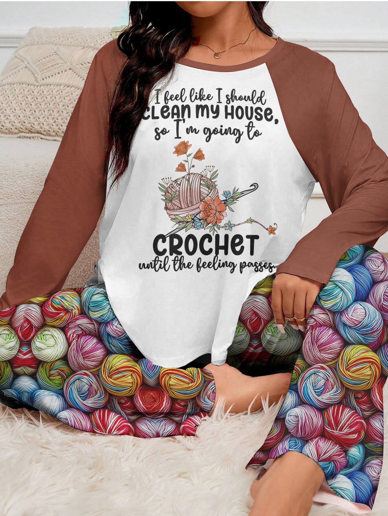 Crochet Lover Raglan Lounge Pajamas I Crochet Until The Feeling Passes