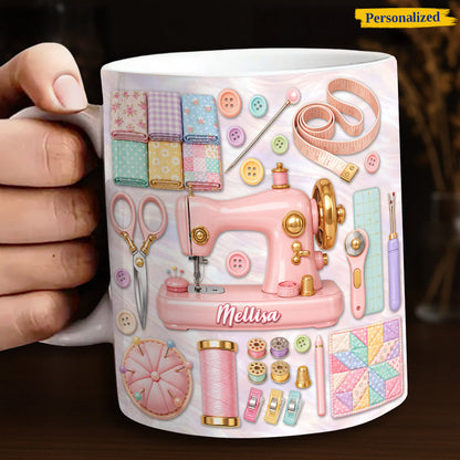 Sewing Lover Ceramic Mug Personalized Pastel Quilter’s Sewing Studio