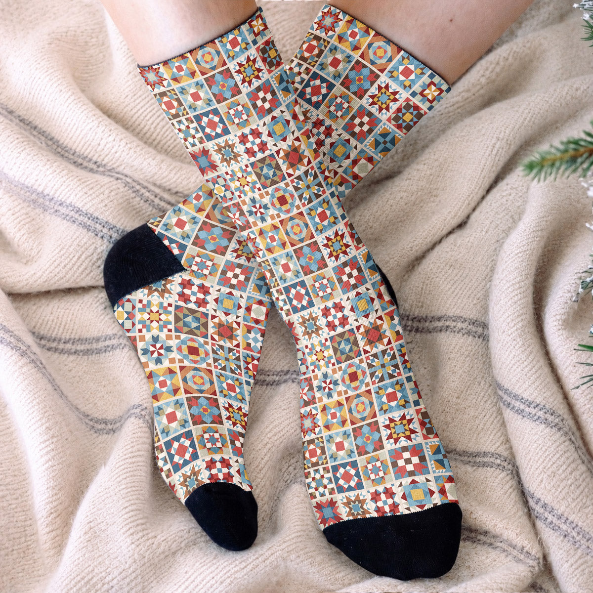 Sewing Lover Crew Socks Chromatic Quilt Grid