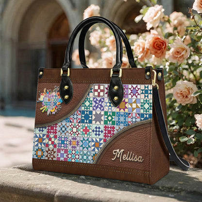 Sewing Lover Leather Handbag Personalized Traditional Quilt Blocks