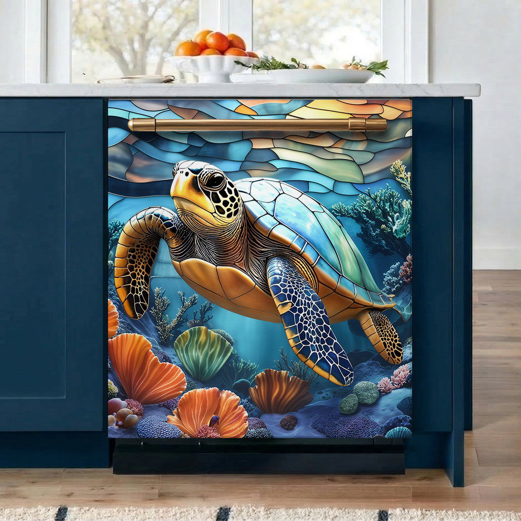 Sea Turtle Magnetic Dishwasher Cover Turtle of the Coral Reef