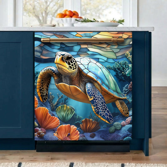 Sea Turtle Magnetic Dishwasher Cover Turtle of the Coral Reef