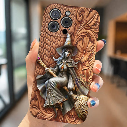 Witch of the Enchanted Broom Personalized Leather Phone Case