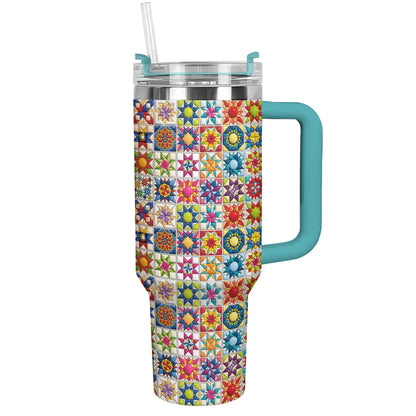 Sewing Lover 40 oz Tumbler Colorful Star Quilt Blocks